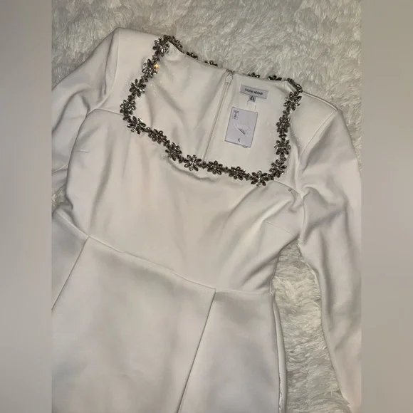 NWOT NADINE MERABI Kimberly Rhinestone Long Sleeve White Minidress Sz 12 - Picture 4 of 8